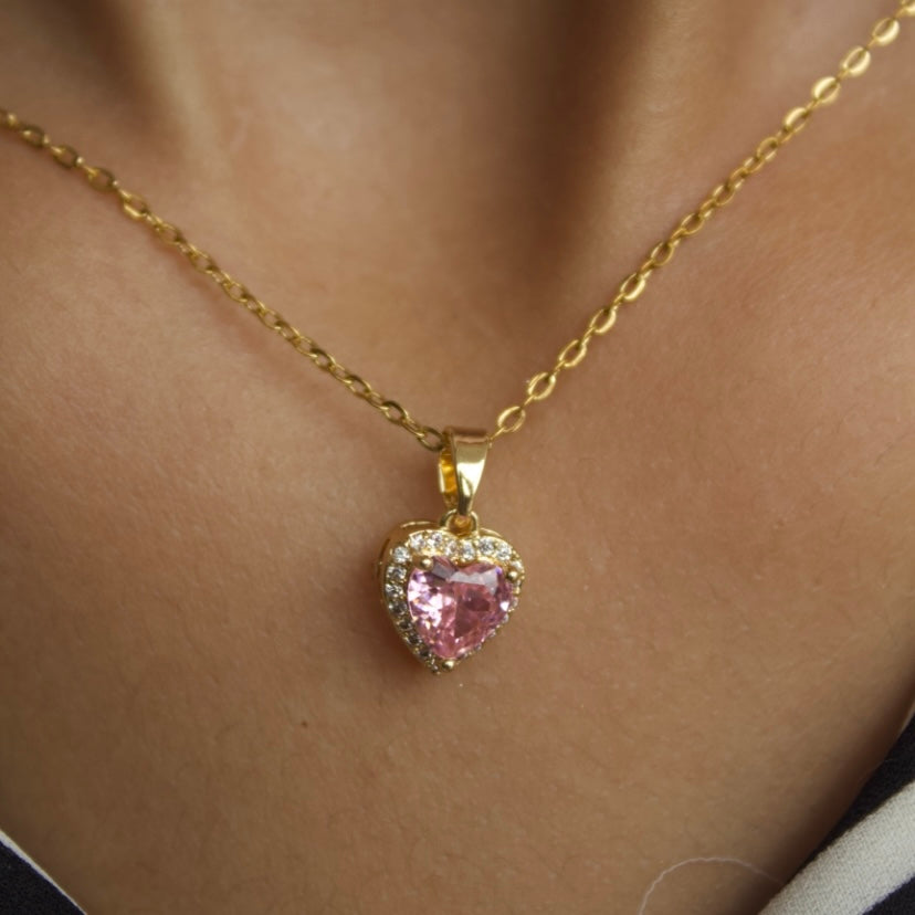 Cora - Pink & Gold Heart Necklace