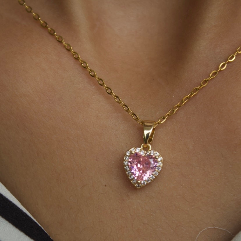 Cora - Pink & Gold Heart Necklace