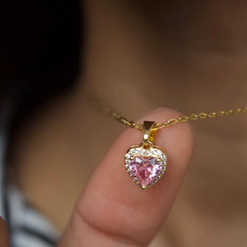 Cora - Pink & Gold Heart Necklace