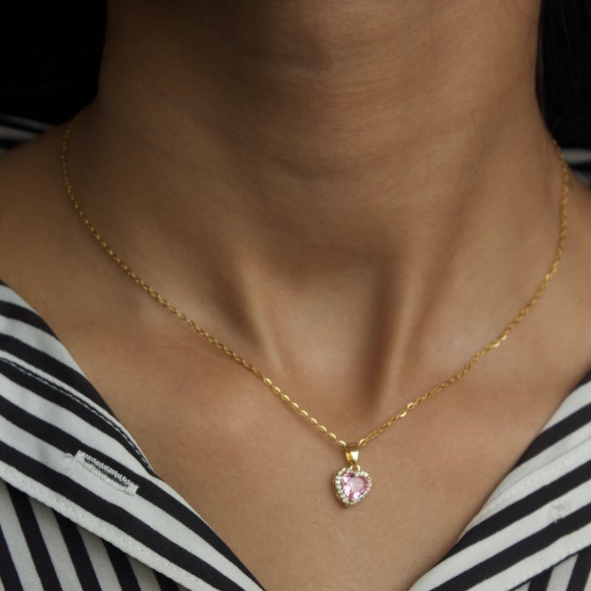 Cora - Pink & Gold Heart Necklace