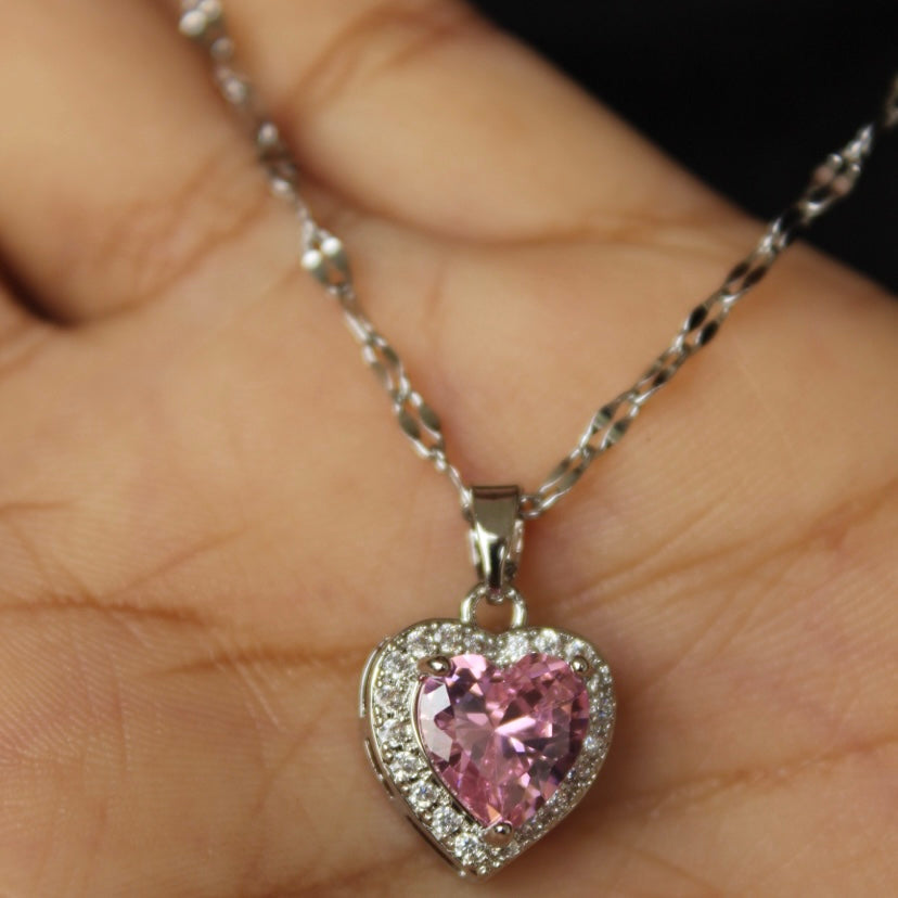 Iris - Pink & Silver Heart Necklace